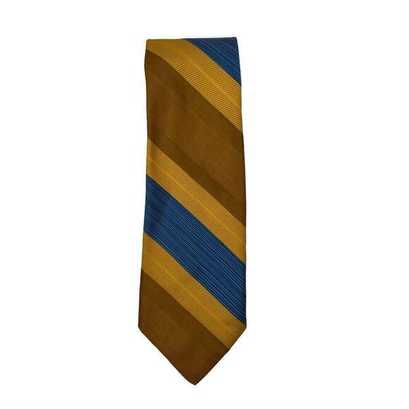Vintage 1970s Diagonally Striped Tie Blues Golds Browns - Picture 4 of 4